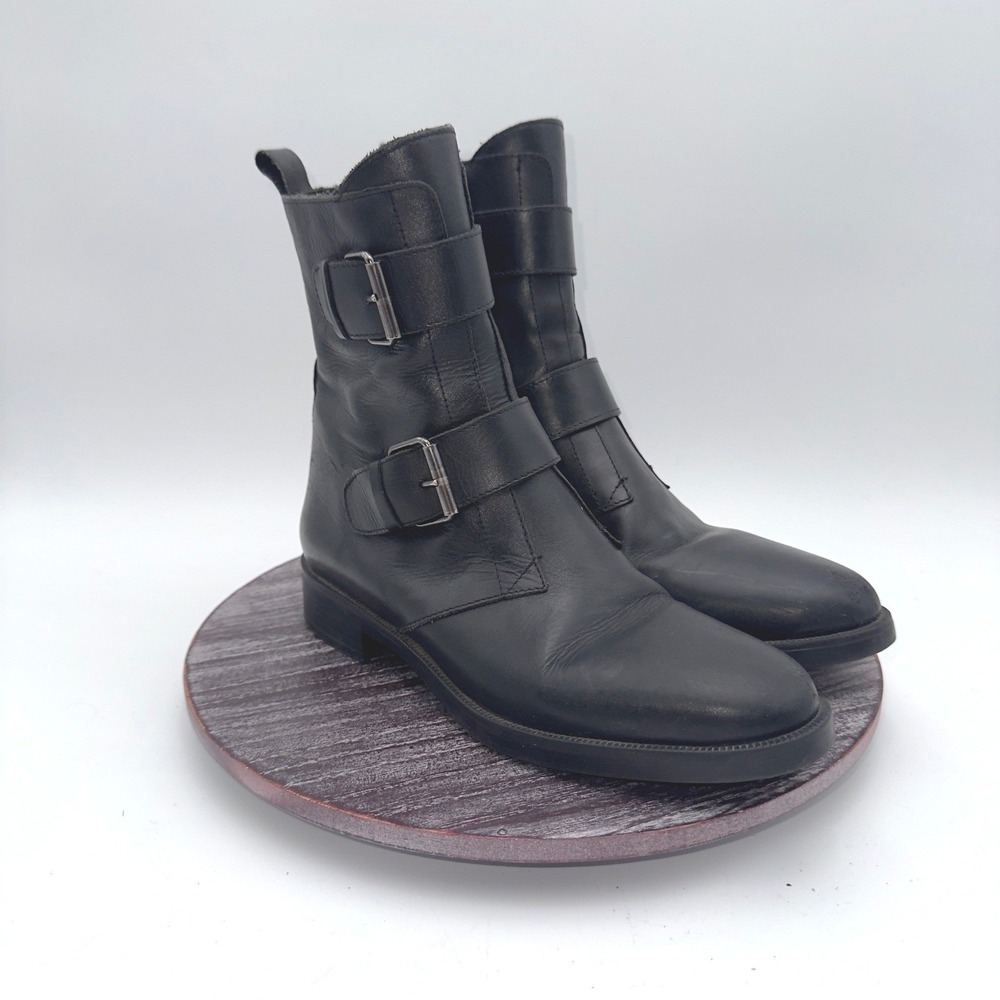Emanuele Crasto Boots Women 39 US 8.5 Moto Genuine Leather Double Buckle Italy